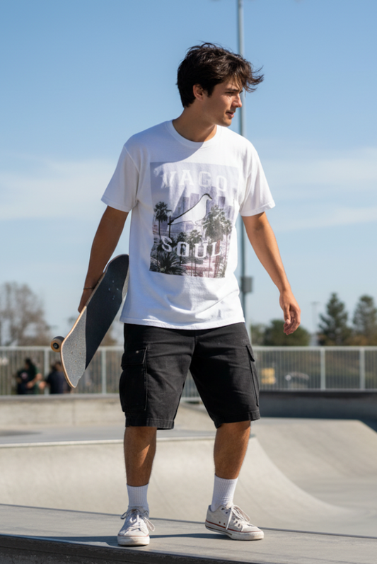 City Bird White Graphic T Shirt